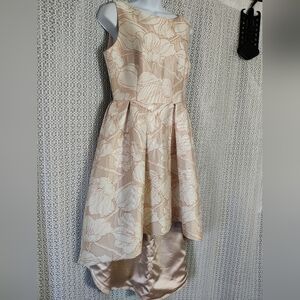 Elegant High Low Floral Dress in Cream and Gold